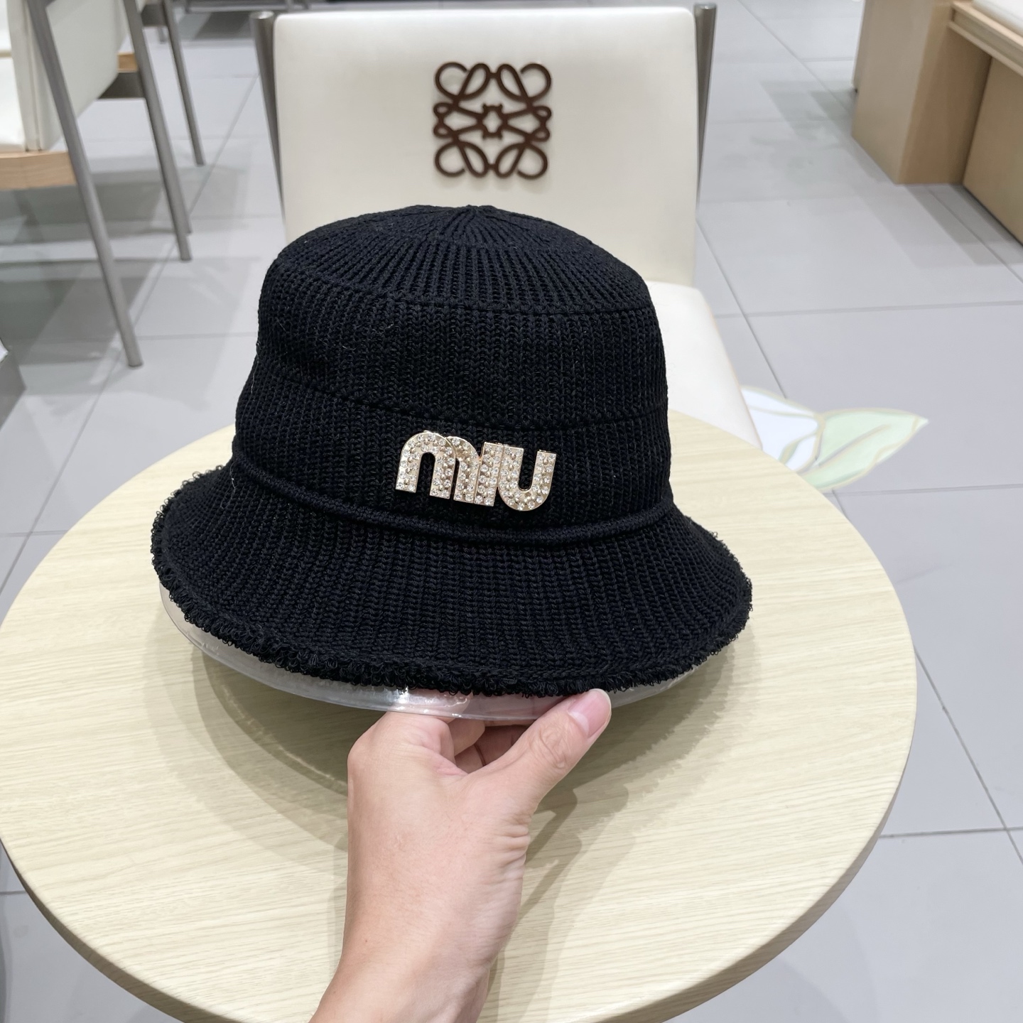  缪缪miumiu针织渔夫帽2025新款女秋冬季保暖大头围毛线盆帽高级感水桶帽子