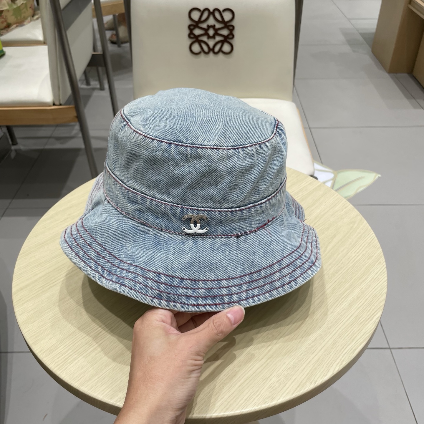  chanel香奈儿蓝色牛仔登山帽渔夫帽女夏季新款大头围防晒帽遮阳帽户外百搭盆帽