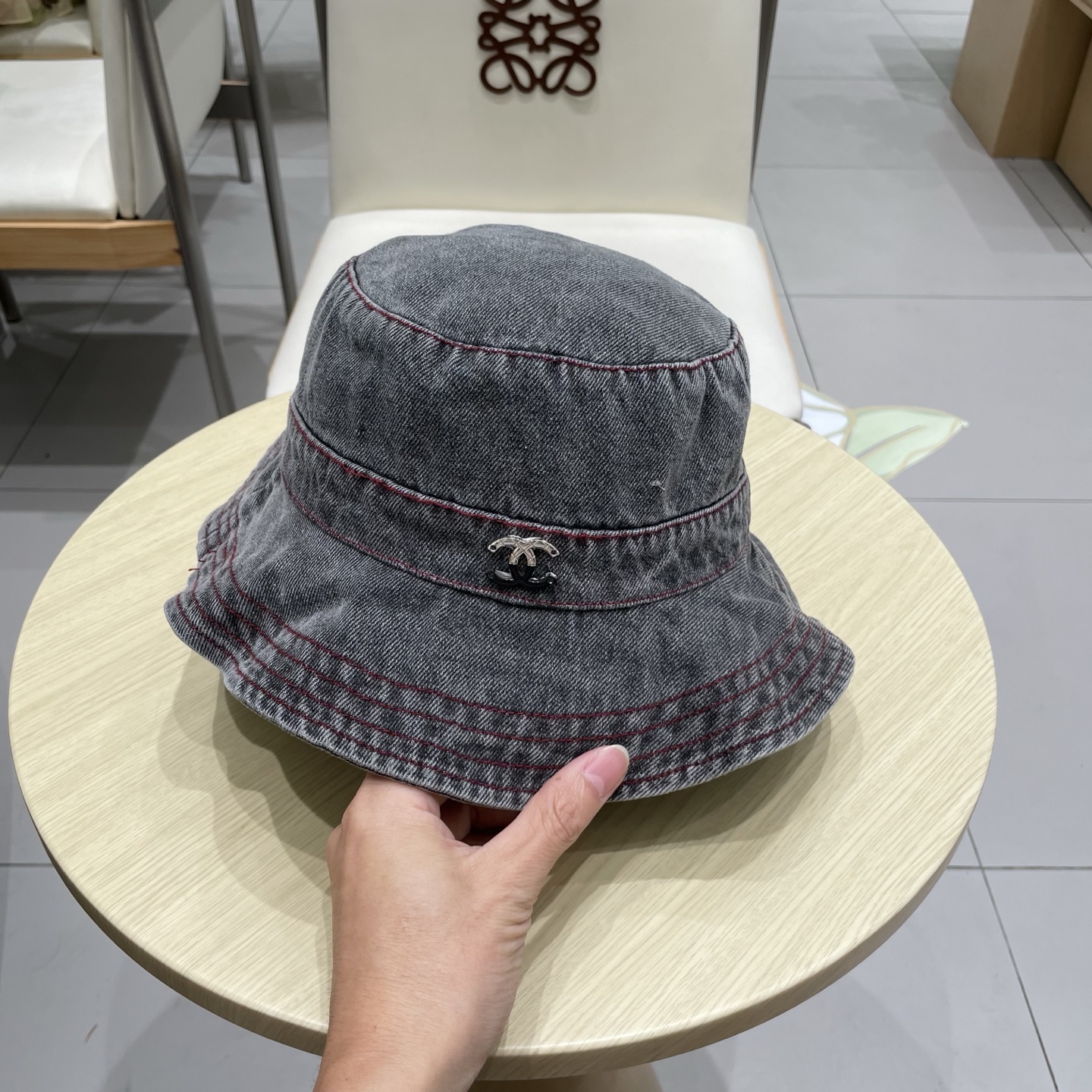  chanel香奈儿蓝色牛仔登山帽渔夫帽女夏季新款大头围防晒帽遮阳帽户外百搭盆帽