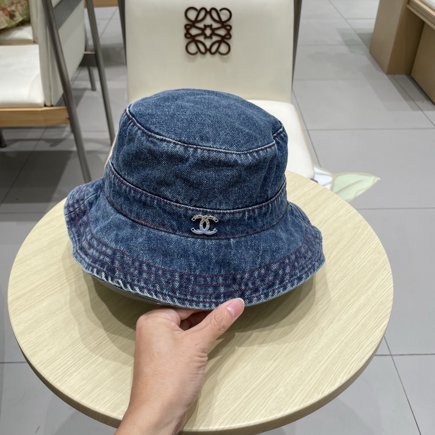  chanel香奈儿蓝色牛仔登山帽渔夫帽女夏季新款大头围防晒帽遮阳帽户外百搭盆帽