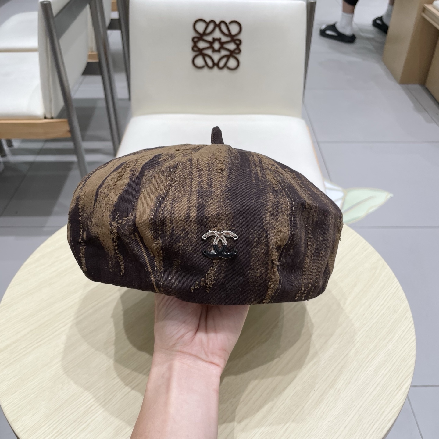  chanel香奈儿秋款蓓蕾帽高品质复古设计小众文艺泼墨画家帽个性破洞做旧蓓蕾报童帽