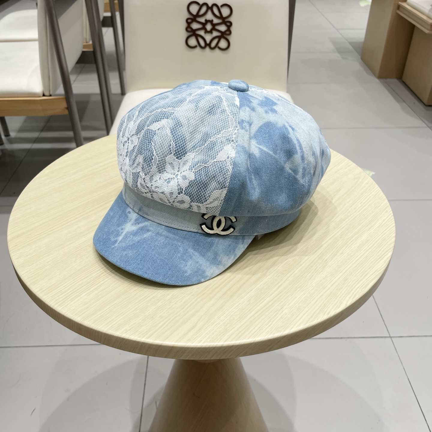  chanel香奈儿 渐变牛仔蕾丝拼接贝雷帽子女士时尚优雅品质潮流休闲八角帽薄款