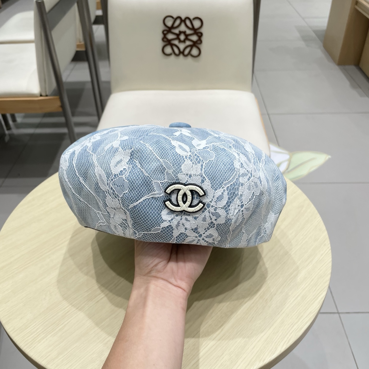  chanel香奈儿 渐变牛仔蕾丝拼接贝雷帽子女士时尚优雅品质潮流休闲八角帽薄款