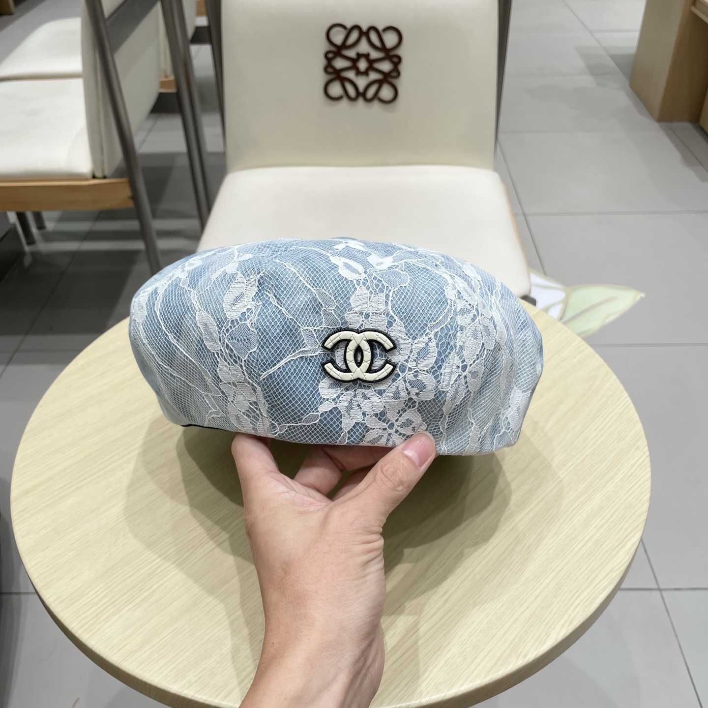  chanel香奈儿 渐变牛仔蕾丝拼接贝雷帽子女士时尚优雅品质潮流休闲八角帽薄款