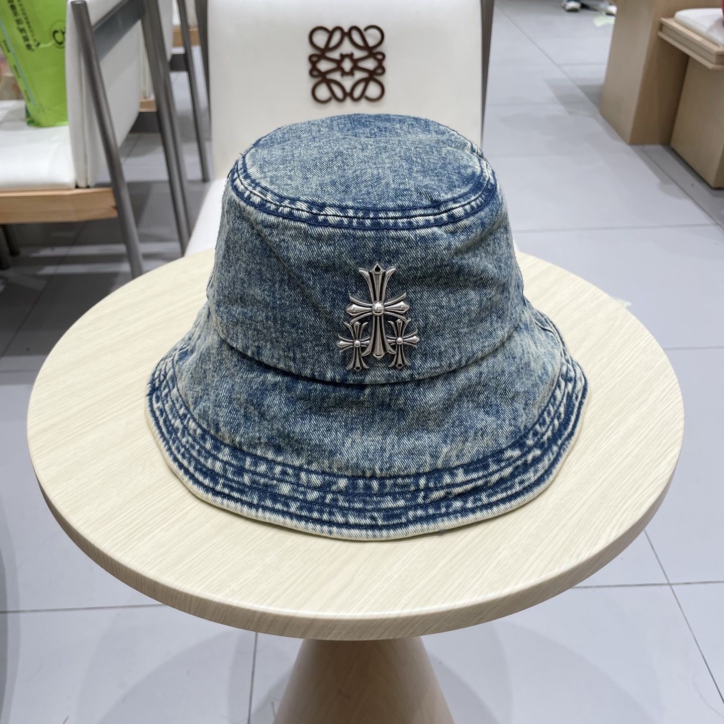  Chrome Hearts 克罗心💓2025秋新款复古水洗做旧牛仔盆帽渔夫帽户外遮阳帽软牛仔渔夫帽