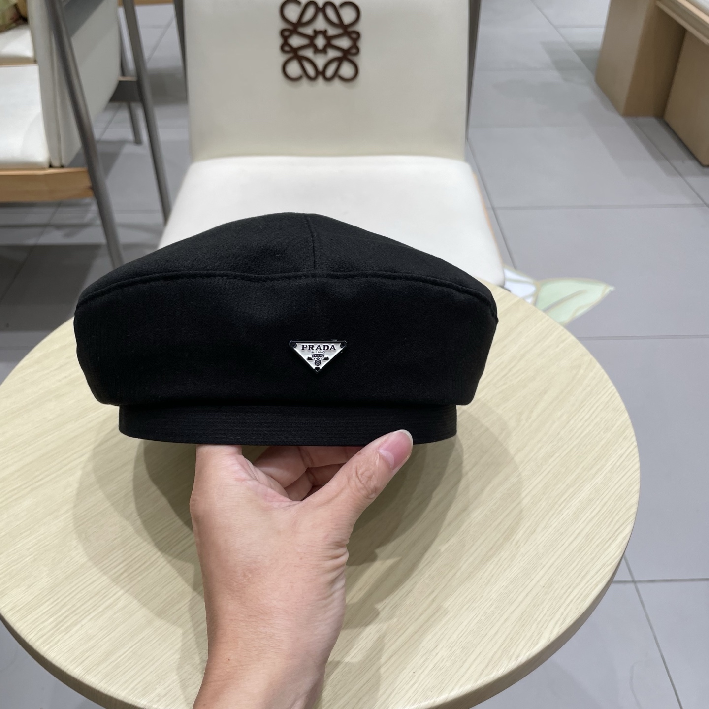  PRADA普拉达三角标贝雷帽，牛仔贝雷帽，头围57cm