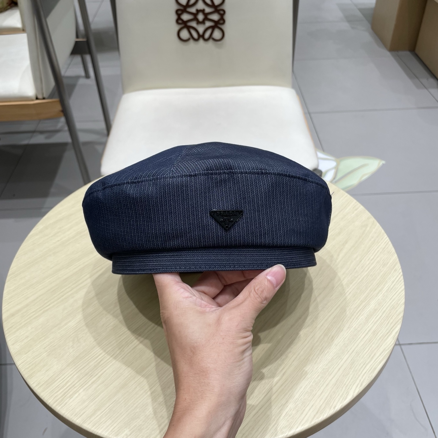  PRADA普拉达三角标贝雷帽，牛仔贝雷帽，头围57cm