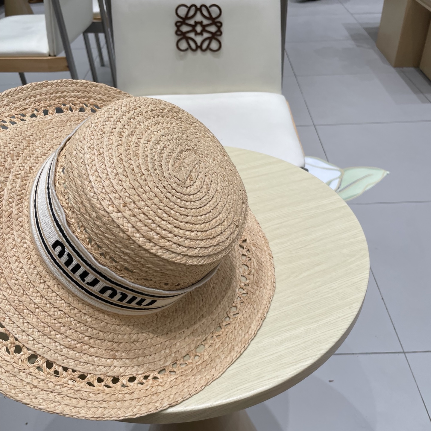  缪缪miumiu拉菲草帽，平顶礼帽，拉菲草制作，高端定制，头围57cm