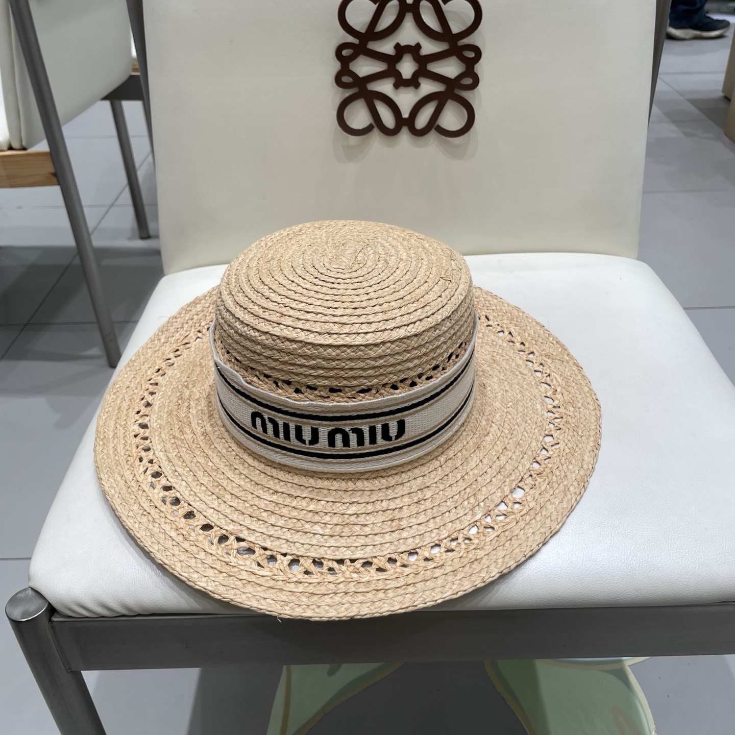  缪缪miumiu拉菲草帽，平顶礼帽，拉菲草制作，高端定制，头围57cm