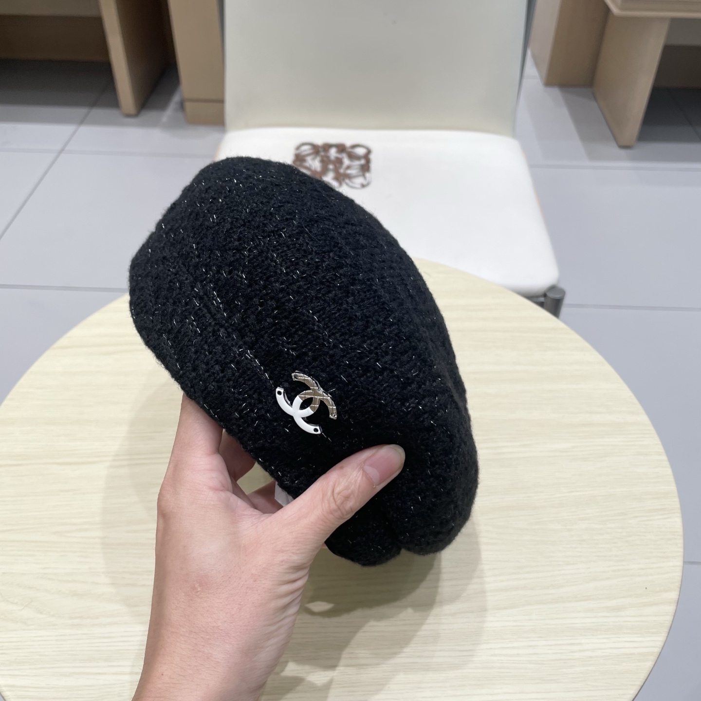  chanel香奈儿镂空针织贝雷帽女2025新款大头围显脸小百搭画家云朵帽子