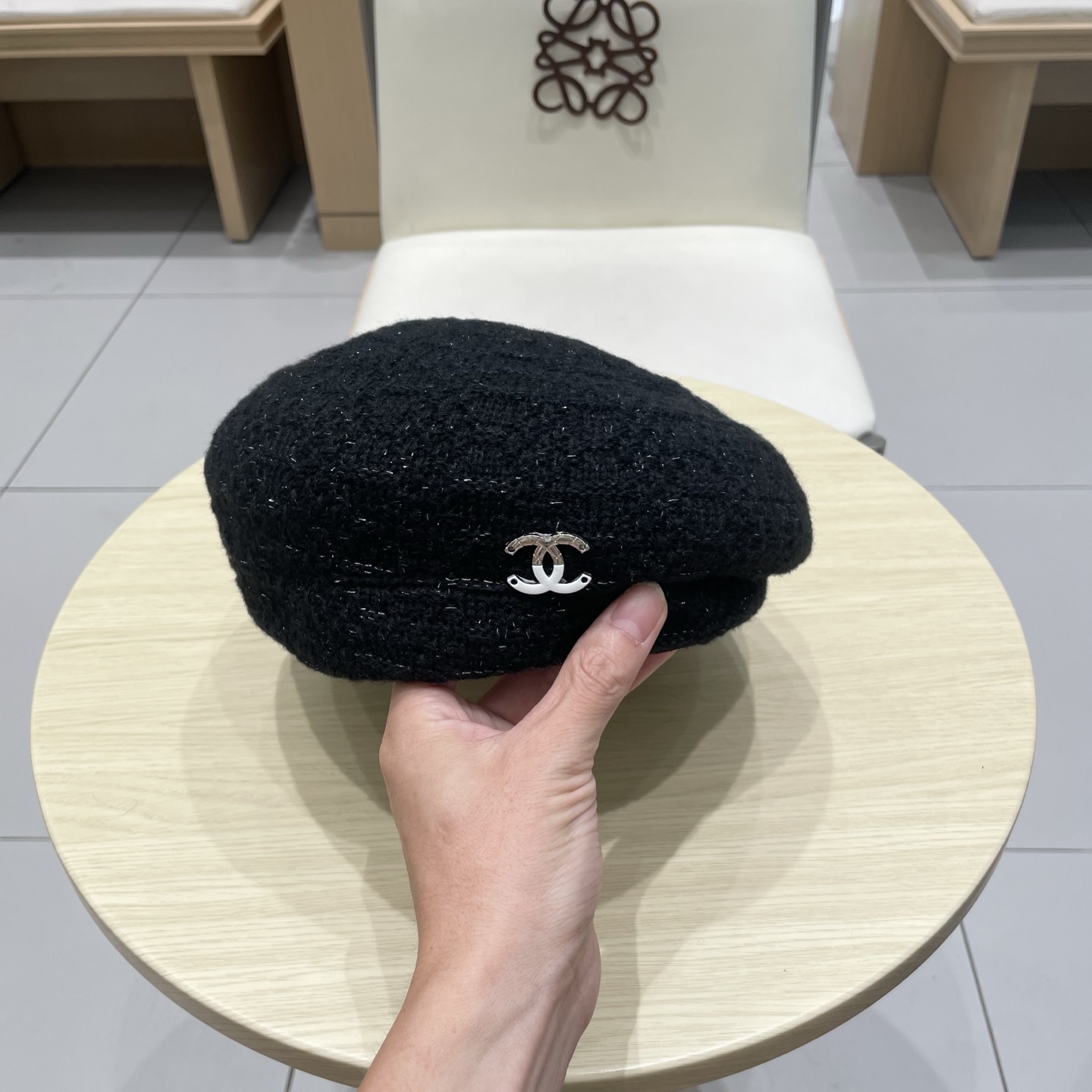  chanel香奈儿镂空针织贝雷帽女2025新款大头围显脸小百搭画家云朵帽子