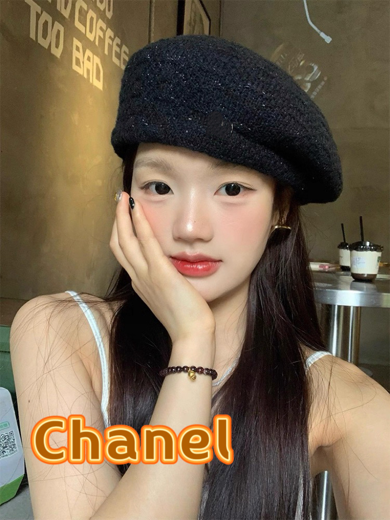  chanel香奈儿镂空针织贝雷帽女2025新款大头围显脸小百搭画家云朵帽子
