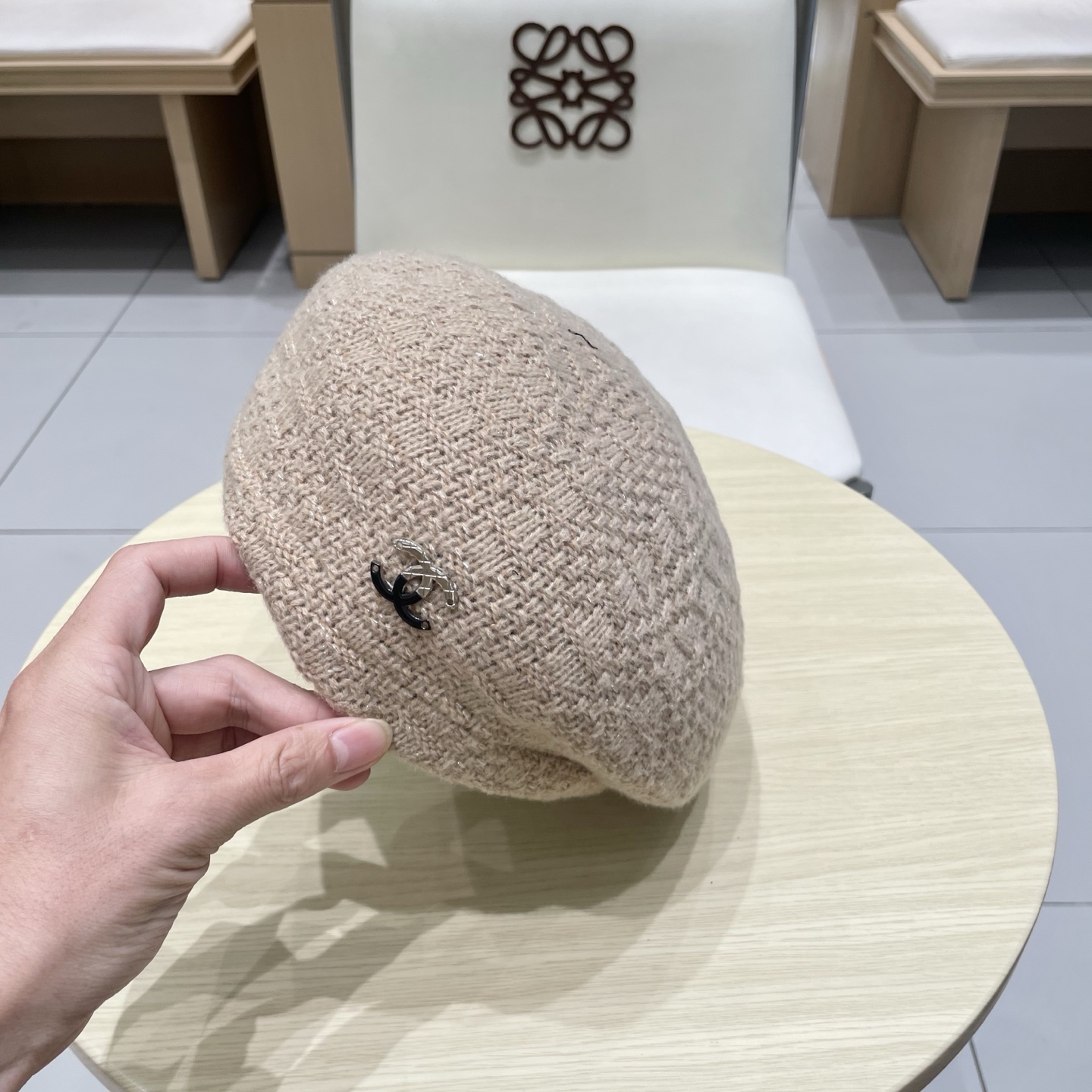  chanel香奈儿镂空针织贝雷帽女2025新款大头围显脸小百搭画家云朵帽子