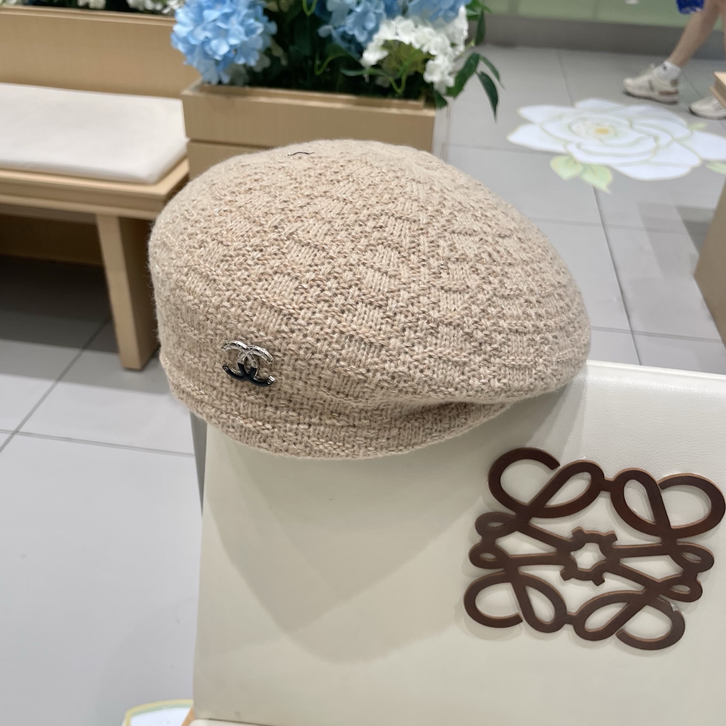  chanel香奈儿镂空针织贝雷帽女2025新款大头围显脸小百搭画家云朵帽子