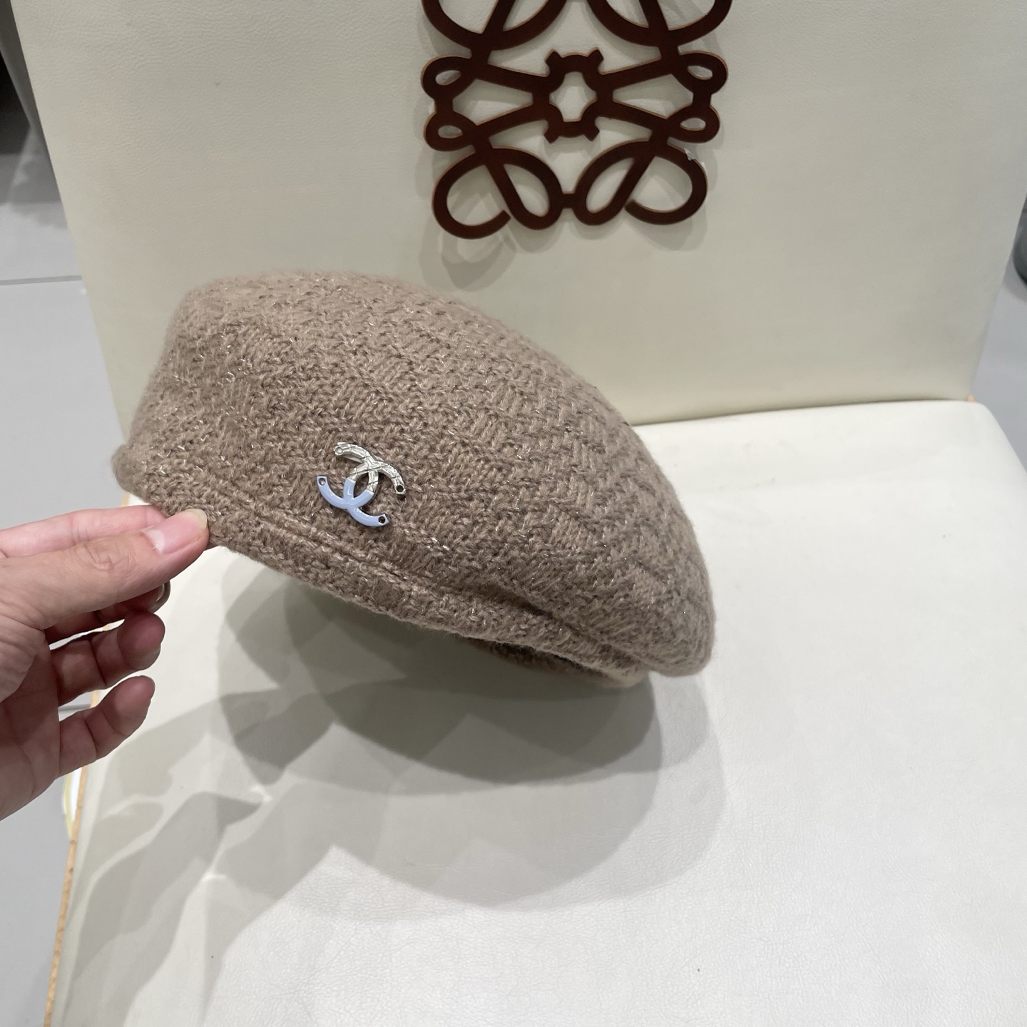  chanel香奈儿镂空针织贝雷帽女2025新款大头围显脸小百搭画家云朵帽子