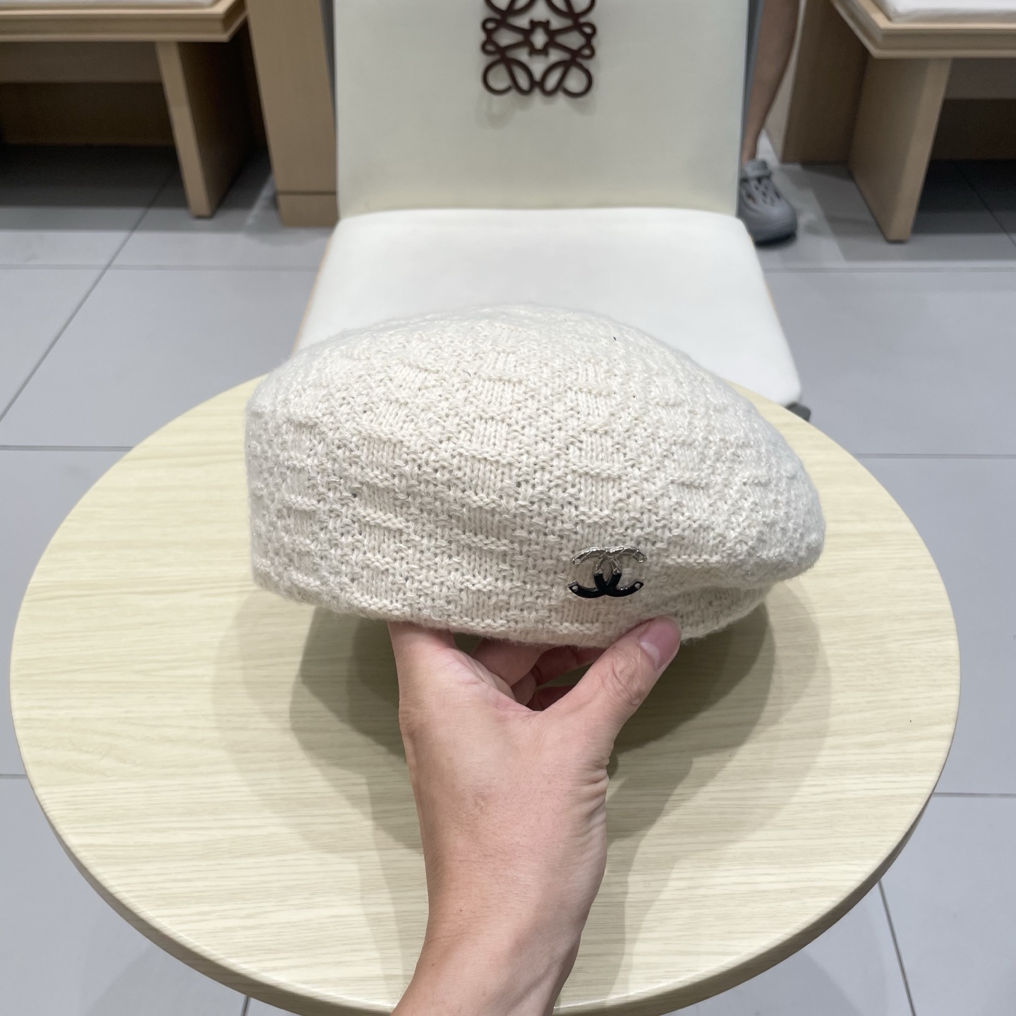  chanel香奈儿镂空针织贝雷帽女2025新款大头围显脸小百搭画家云朵帽子