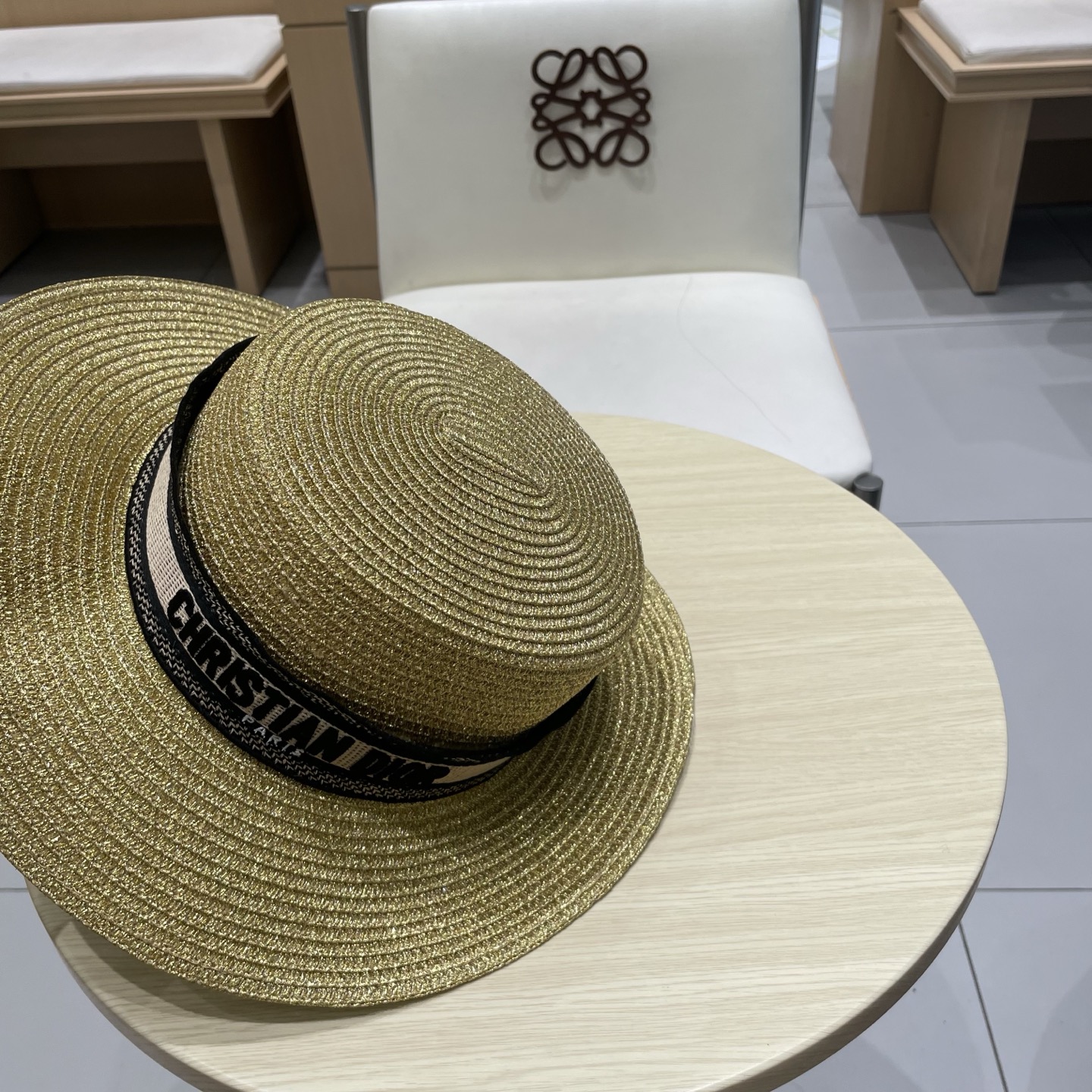  Dior迪奥25新款金银丝平顶草帽，拉菲礼帽，头围57cm
