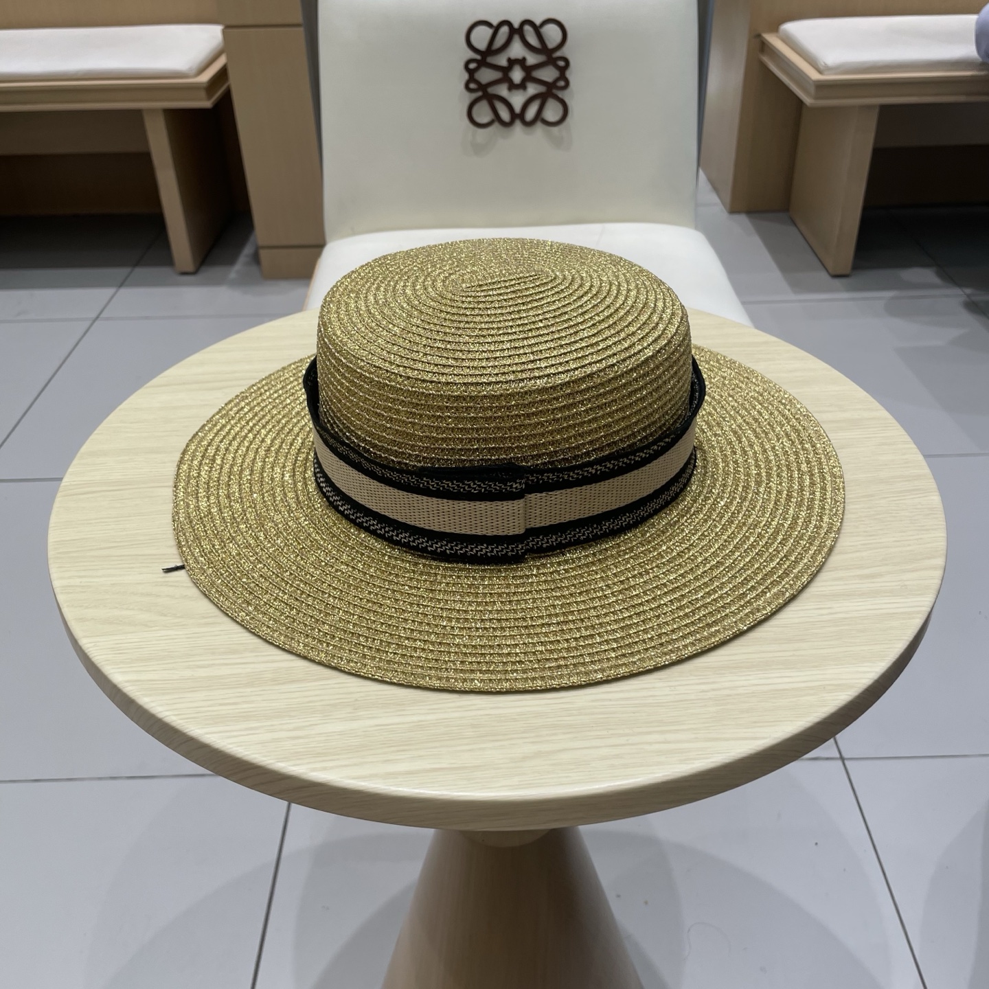  Dior迪奥25新款金银丝平顶草帽，拉菲礼帽，头围57cm