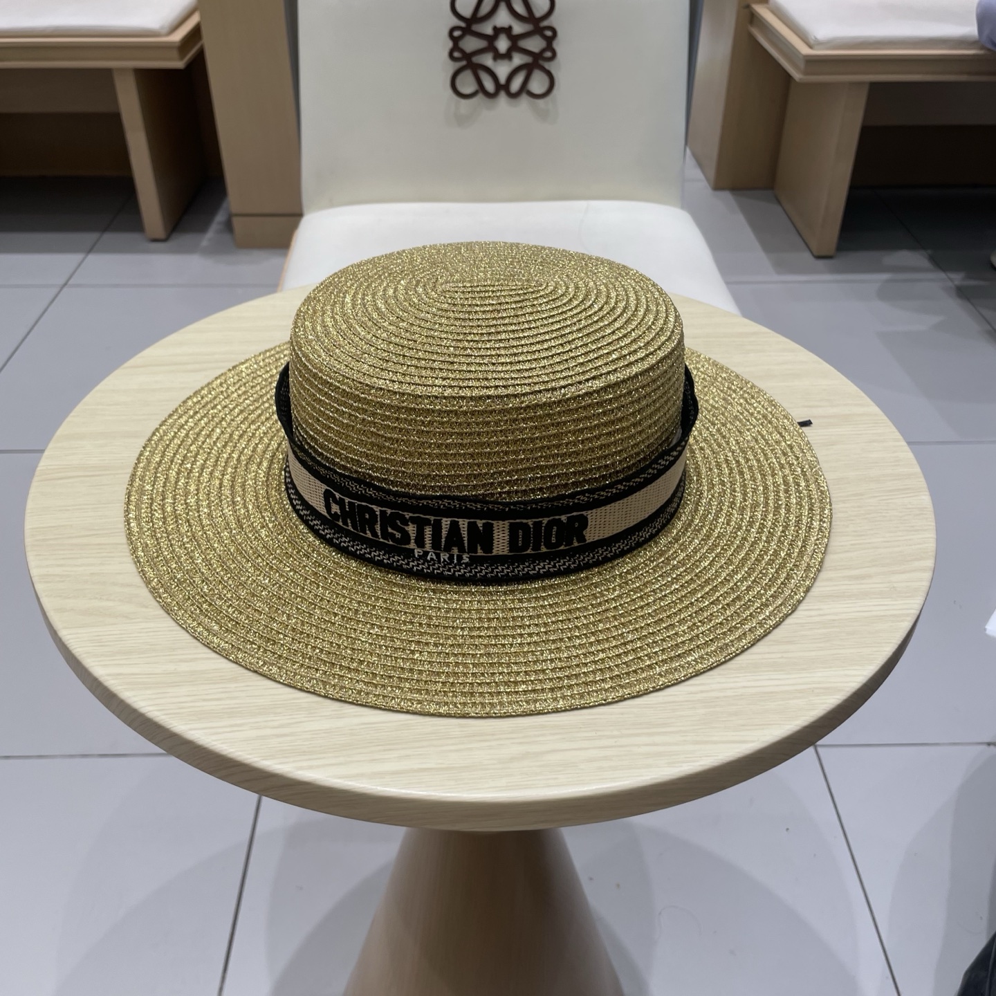  Dior迪奥25新款金银丝平顶草帽，拉菲礼帽，头围57cm