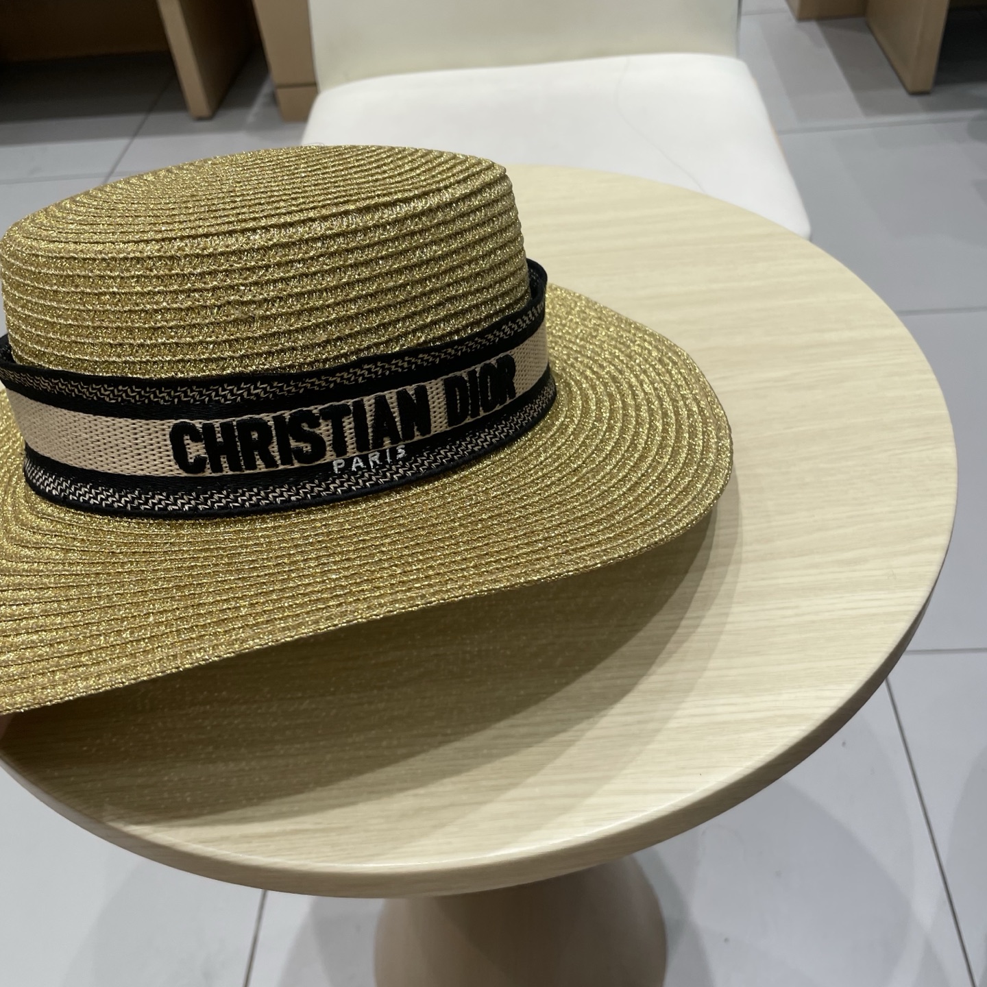  Dior迪奥25新款金银丝平顶草帽，拉菲礼帽，头围57cm