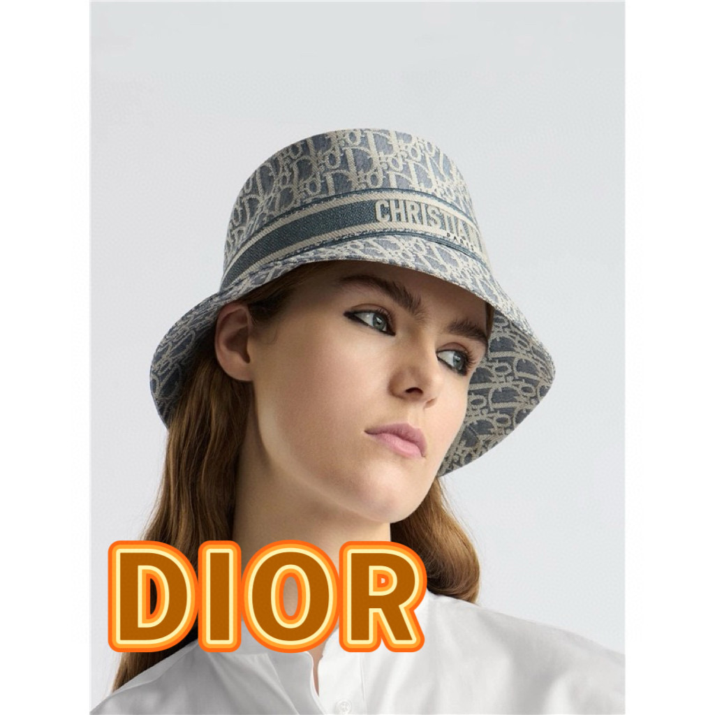  迪奥DIOR 2025新字母logo刺绣格纹布窄檐摩登优雅渔夫帽盆帽女