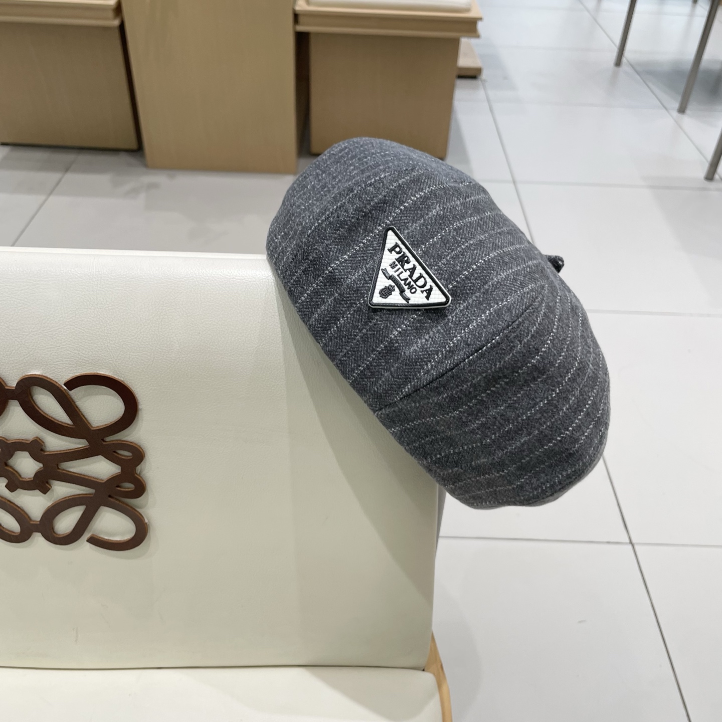  Prada普拉达条纹控贝雷帽复古时髦拿捏八角帽子贝雷帽女新款春秋高品质显脸小