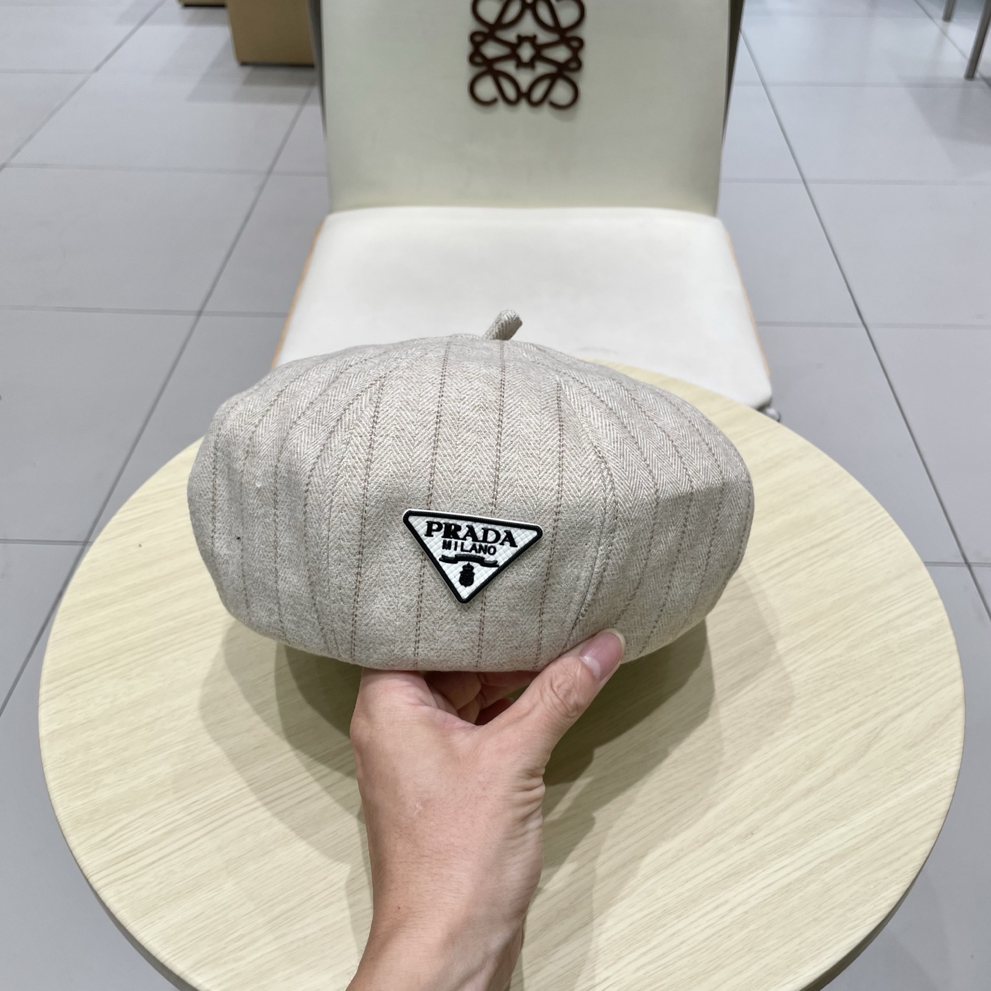  Prada普拉达条纹控贝雷帽复古时髦拿捏八角帽子贝雷帽女新款春秋高品质显脸小