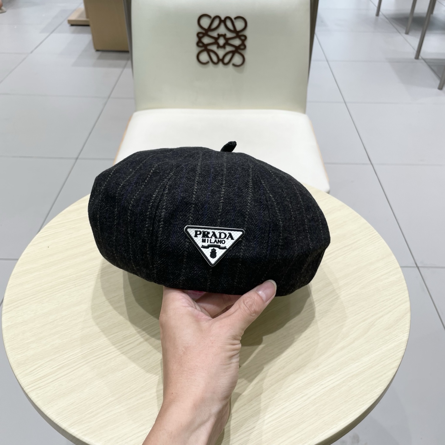  Prada普拉达条纹控贝雷帽复古时髦拿捏八角帽子贝雷帽女新款春秋高品质显脸小