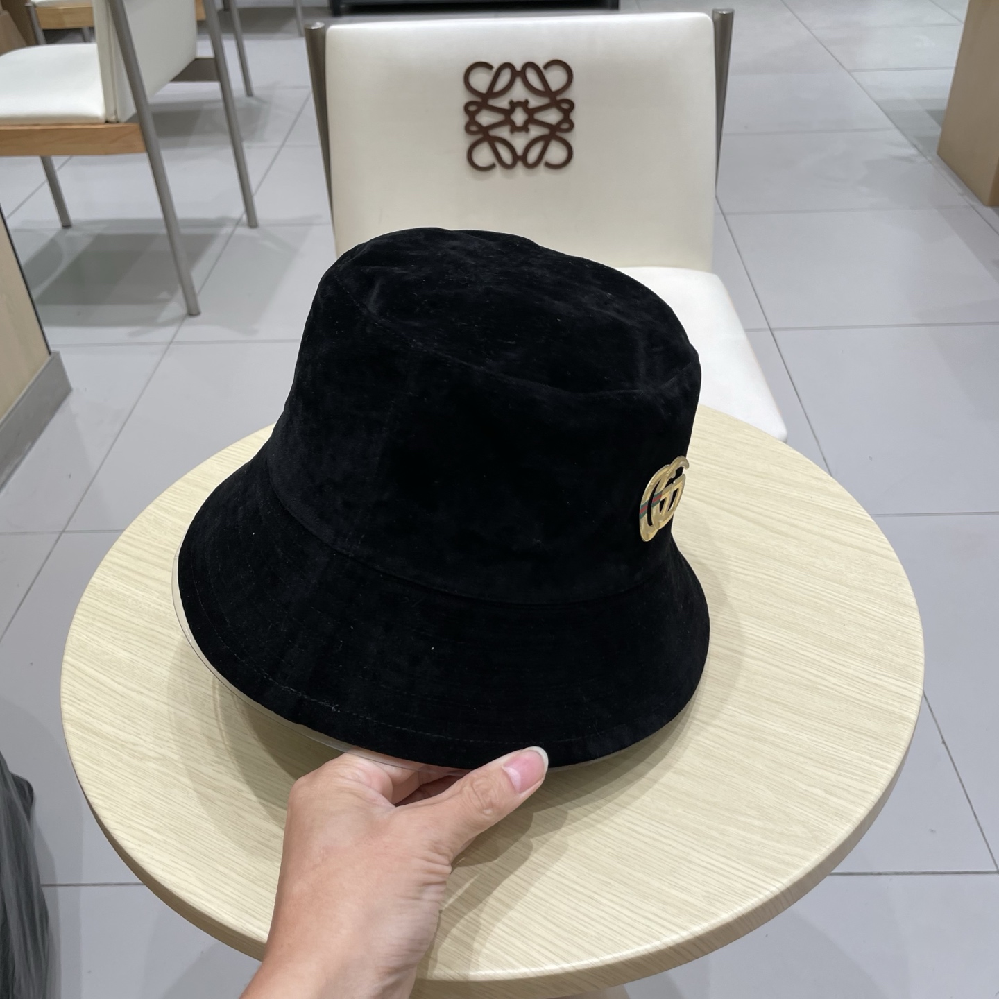  gucci古奇麂皮绒咖色渔夫帽女2025秋冬季百搭帽子大头围宽檐显脸小盆帽