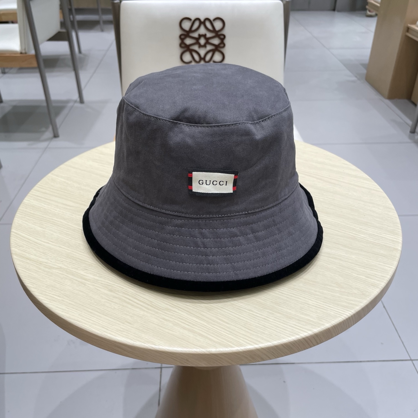  gucci古奇麂皮绒咖色渔夫帽女2025秋冬季百搭帽子大头围宽檐显脸小盆帽