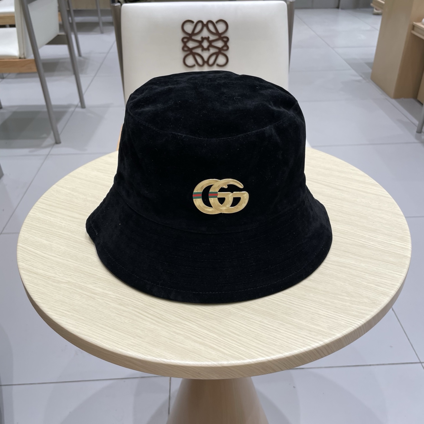  gucci古奇麂皮绒咖色渔夫帽女2025秋冬季百搭帽子大头围宽檐显脸小盆帽