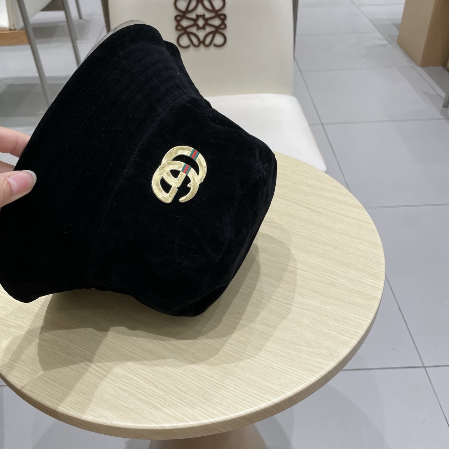  gucci古奇麂皮绒咖色渔夫帽女2025秋冬季百搭帽子大头围宽檐显脸小盆帽