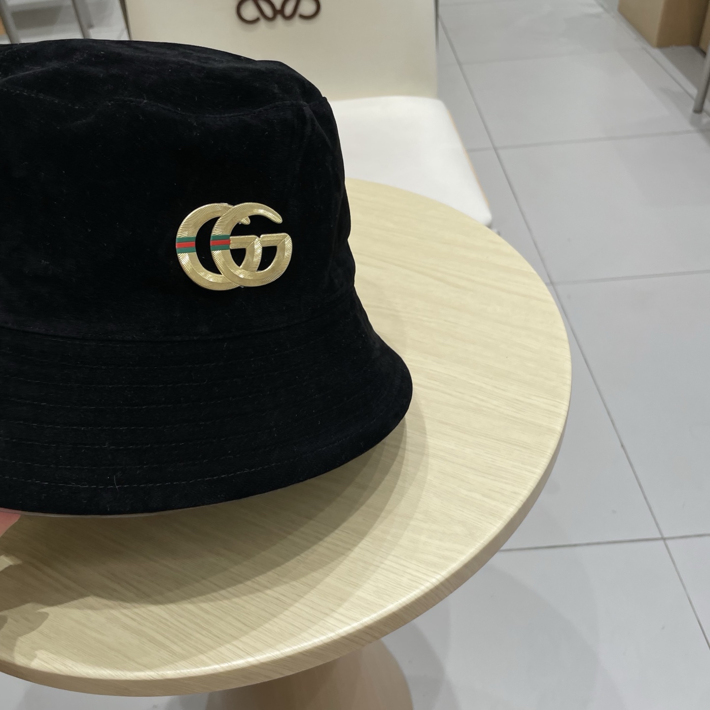  gucci古奇麂皮绒咖色渔夫帽女2025秋冬季百搭帽子大头围宽檐显脸小盆帽