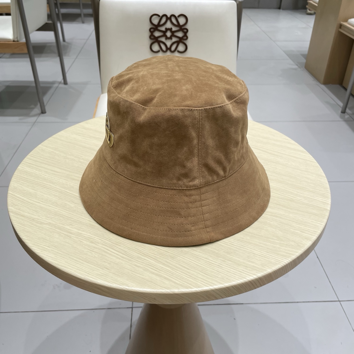  gucci古奇麂皮绒咖色渔夫帽女2025秋冬季百搭帽子大头围宽檐显脸小盆帽