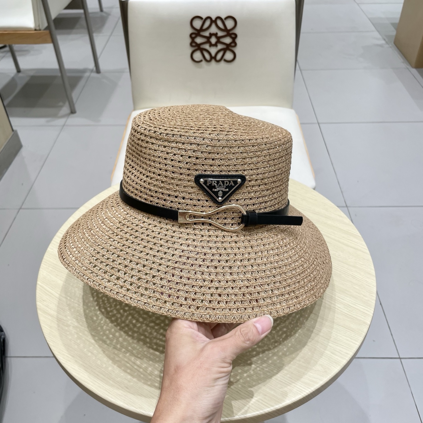  普拉达Prada新款礼帽，桶帽遮阳草帽，头围57cm