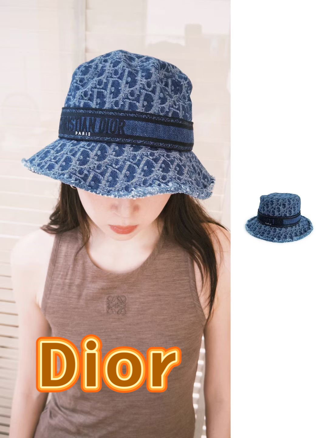  DIOR 满LOGO刺绣字母牛仔渔夫帽 
