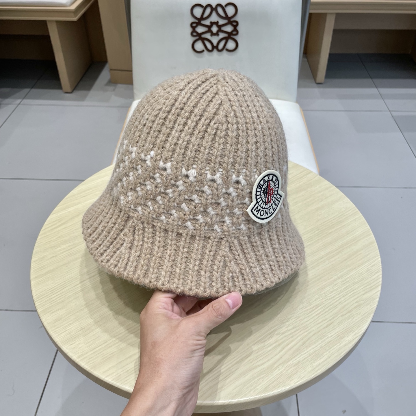   蒙口【MONCELER秋冬新款毛线渔夫帽条纹拼色百搭针织帽盆帽保暖