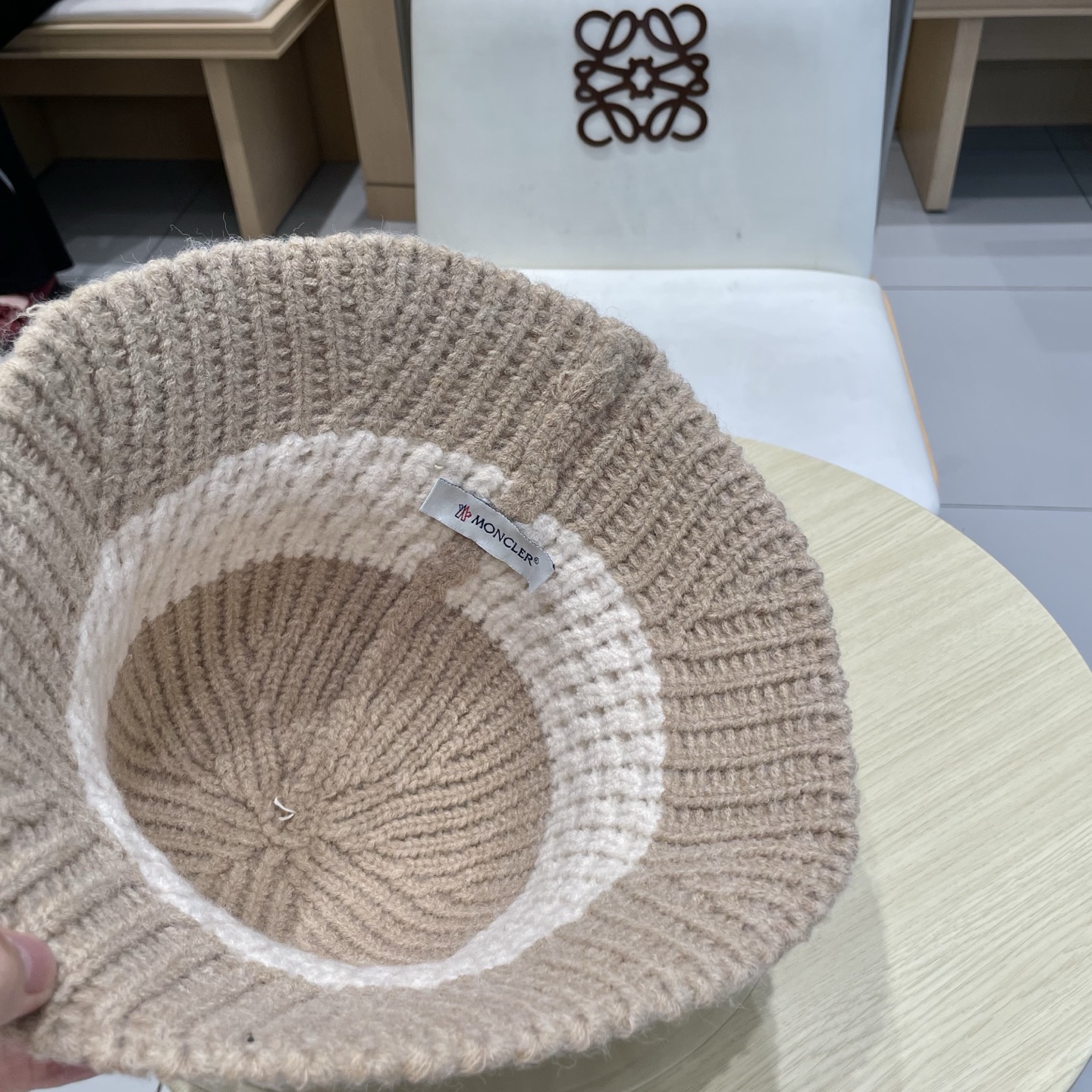   蒙口【MONCELER秋冬新款毛线渔夫帽条纹拼色百搭针织帽盆帽保暖