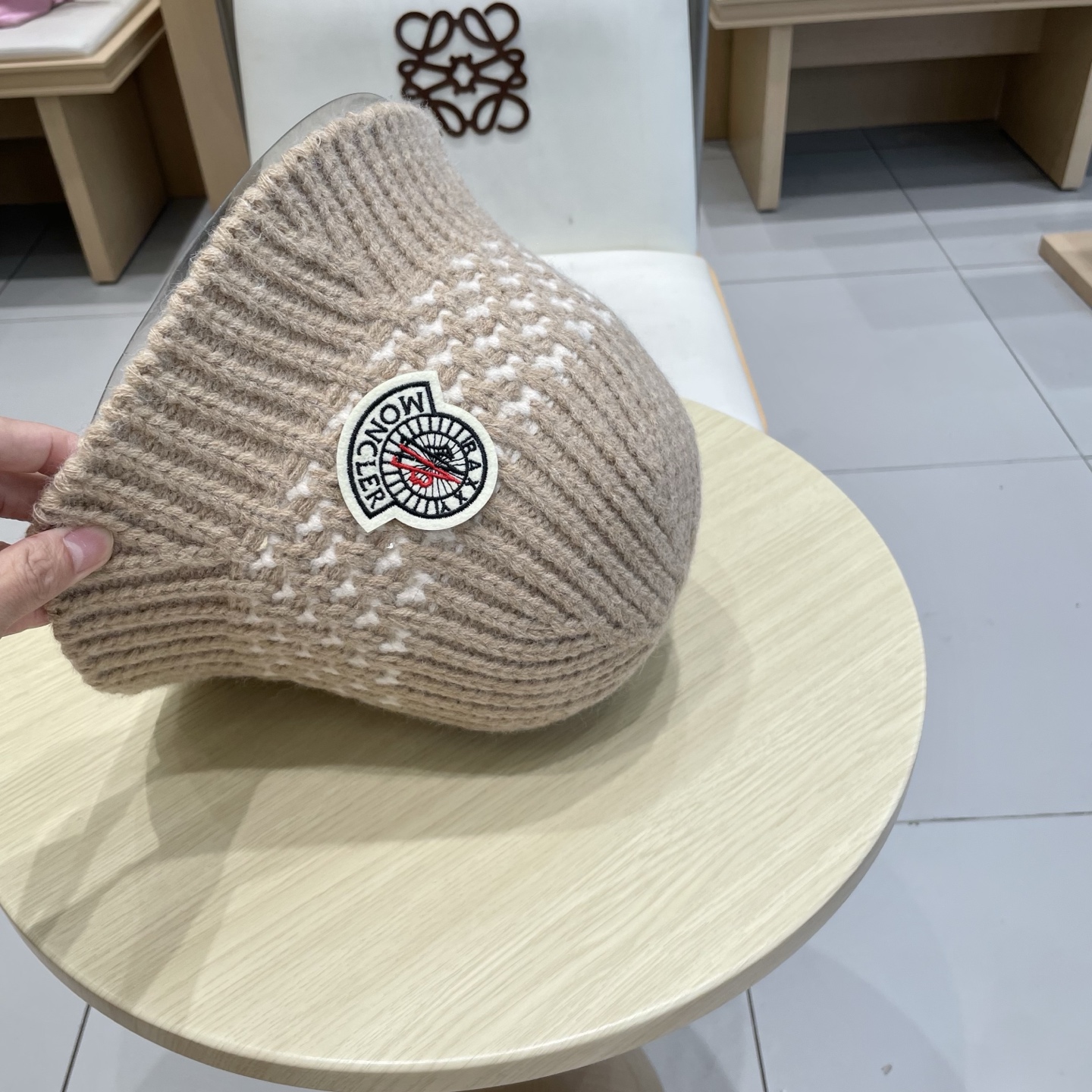   蒙口【MONCELER秋冬新款毛线渔夫帽条纹拼色百搭针织帽盆帽保暖