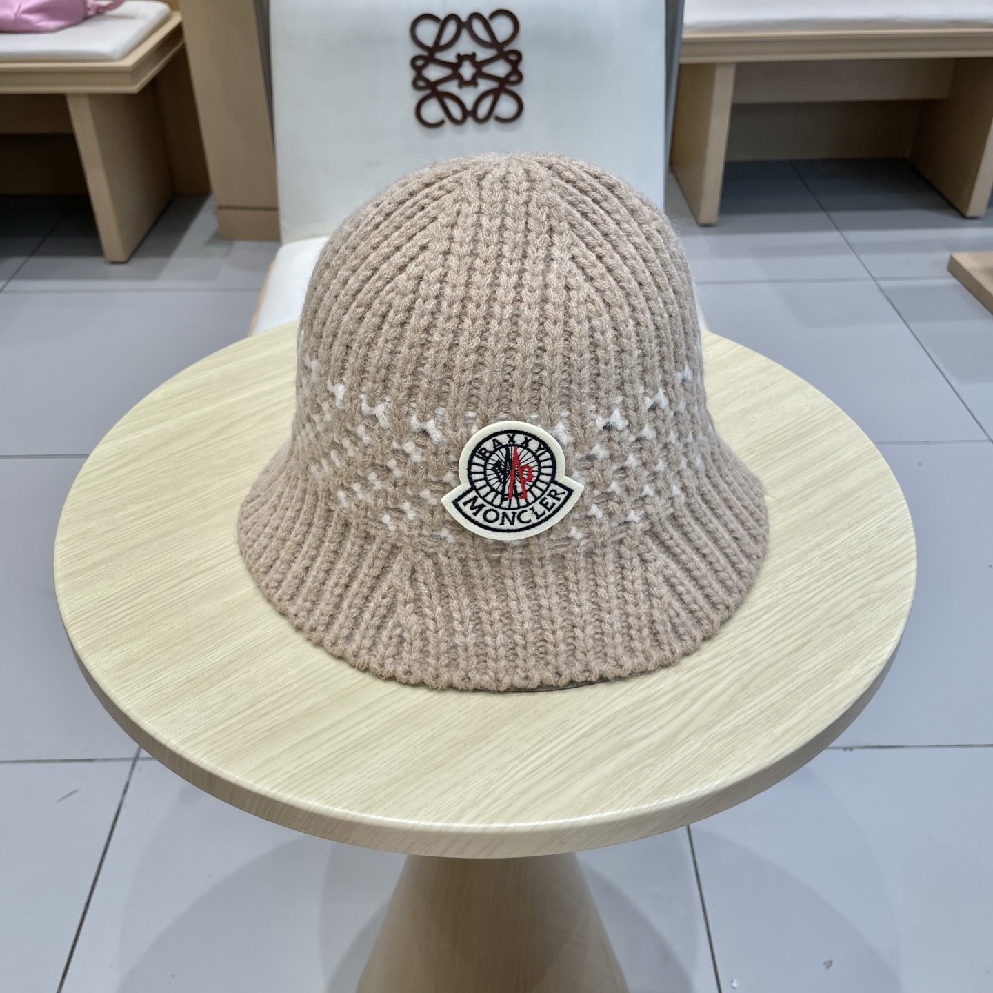   蒙口【MONCELER秋冬新款毛线渔夫帽条纹拼色百搭针织帽盆帽保暖