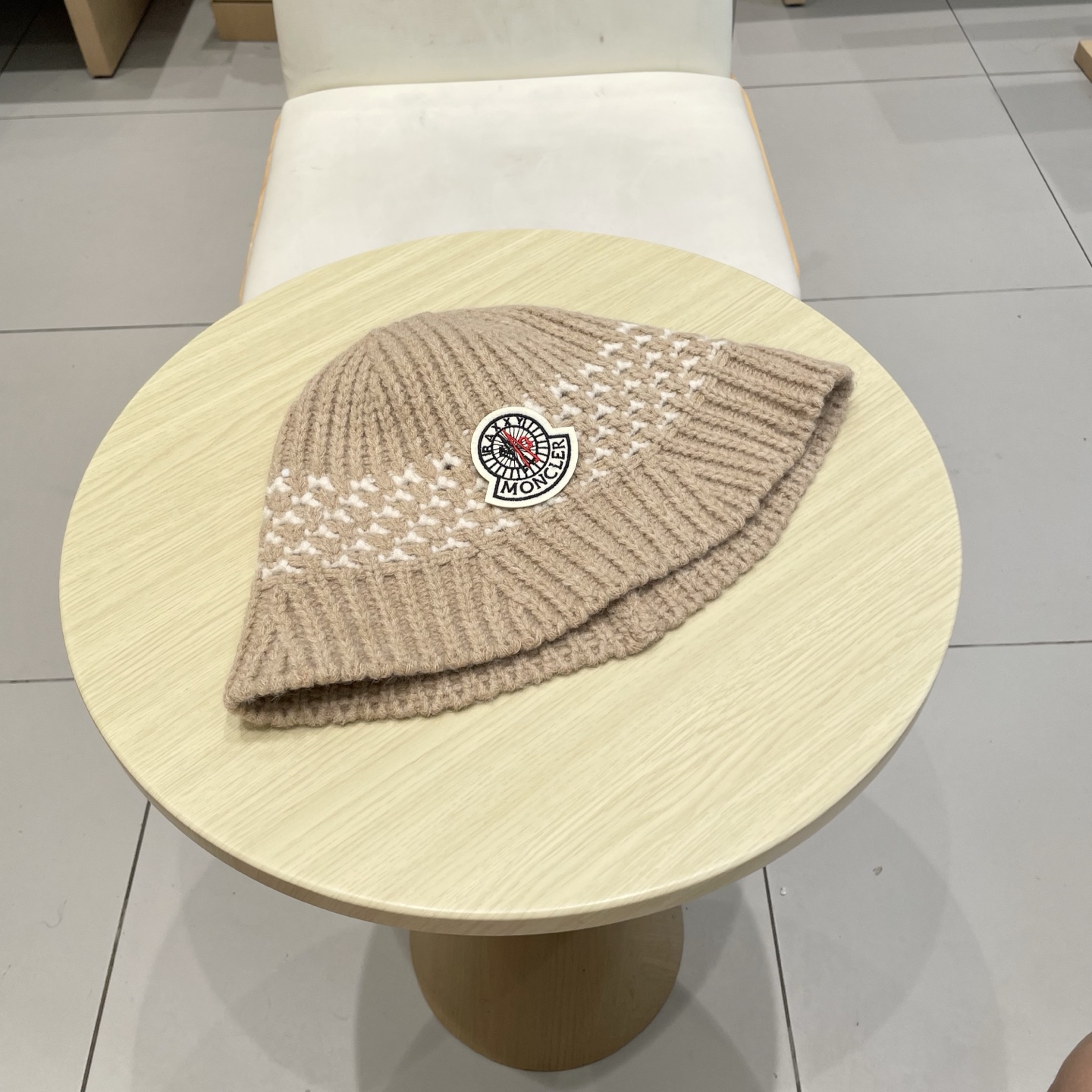   蒙口【MONCELER秋冬新款毛线渔夫帽条纹拼色百搭针织帽盆帽保暖