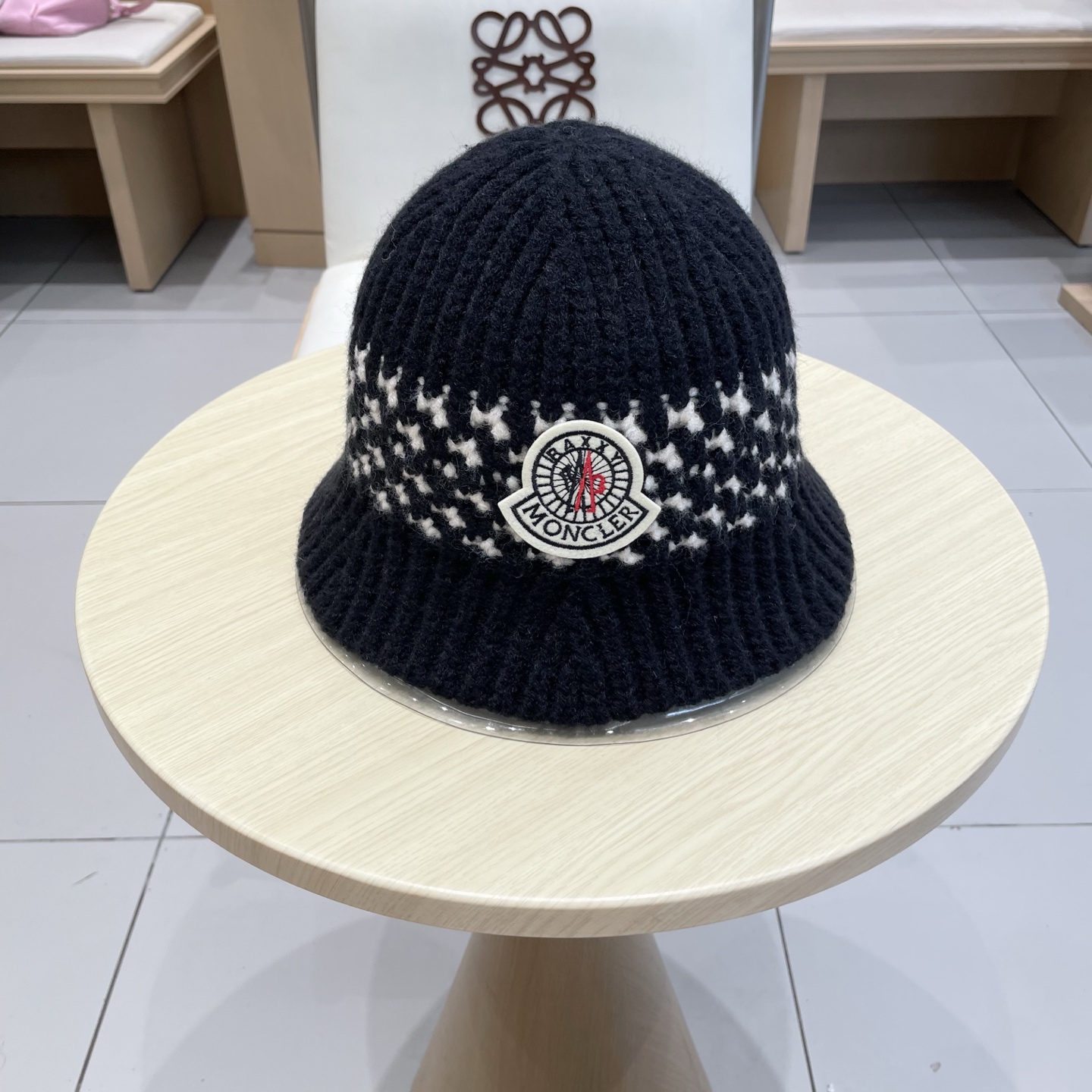   蒙口【MONCELER秋冬新款毛线渔夫帽条纹拼色百搭针织帽盆帽保暖