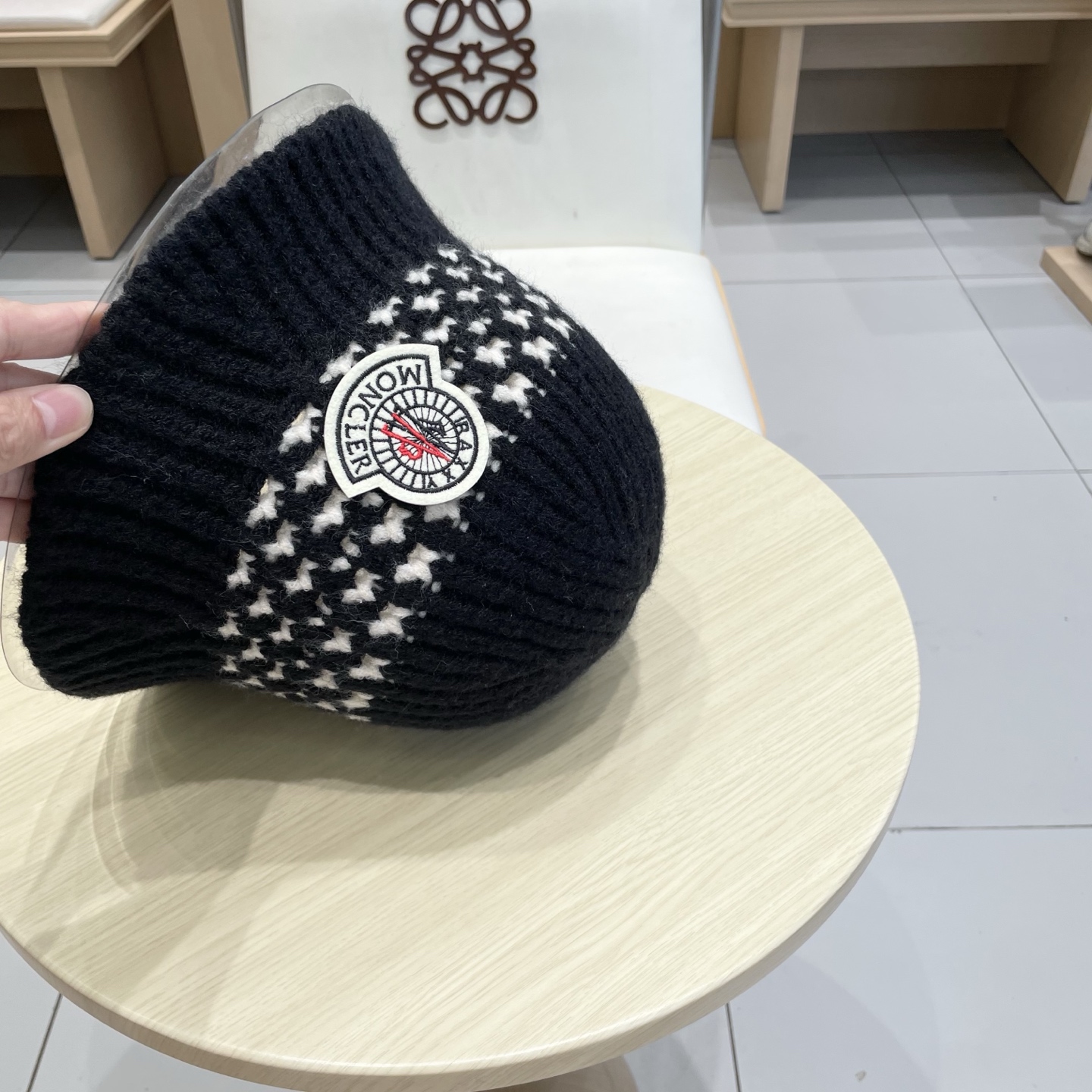   蒙口【MONCELER秋冬新款毛线渔夫帽条纹拼色百搭针织帽盆帽保暖