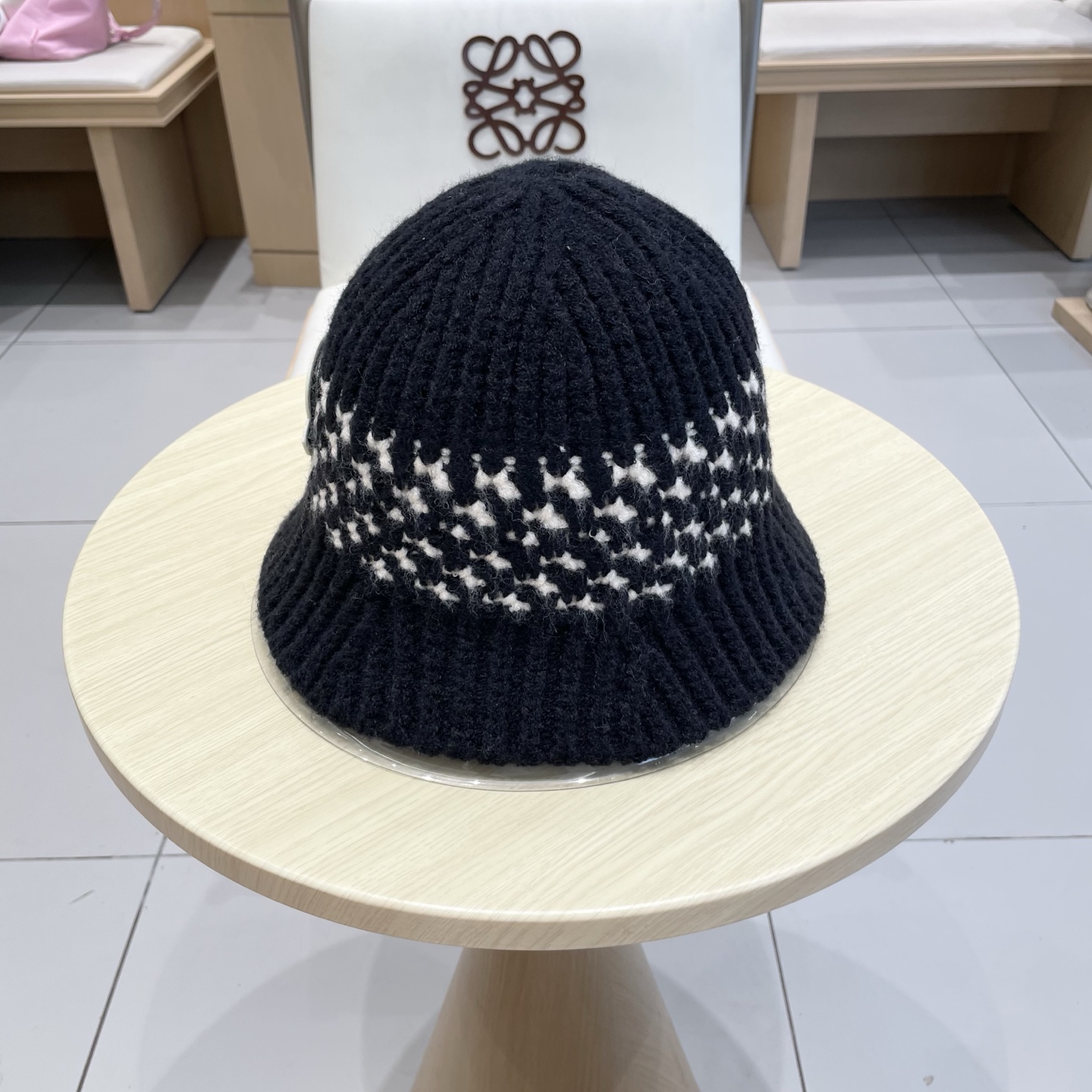   蒙口【MONCELER秋冬新款毛线渔夫帽条纹拼色百搭针织帽盆帽保暖