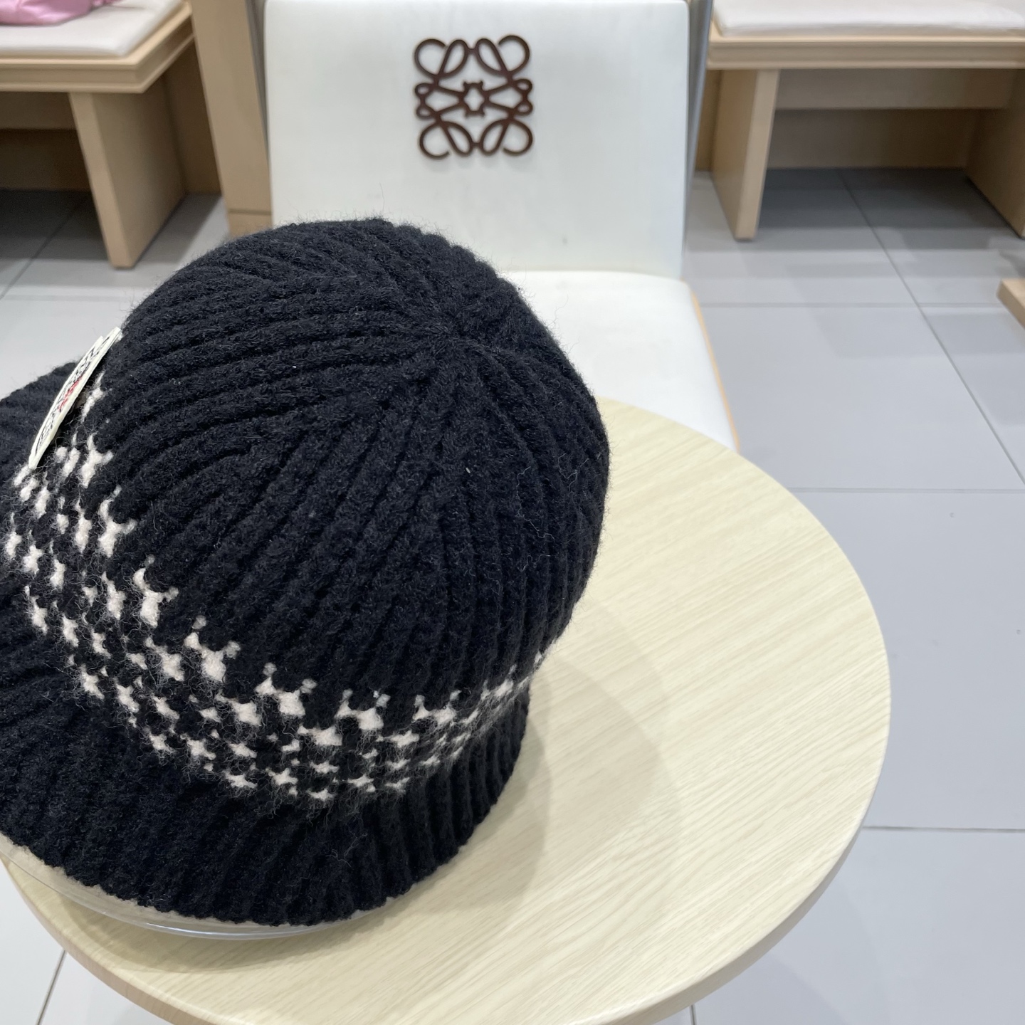   蒙口【MONCELER秋冬新款毛线渔夫帽条纹拼色百搭针织帽盆帽保暖