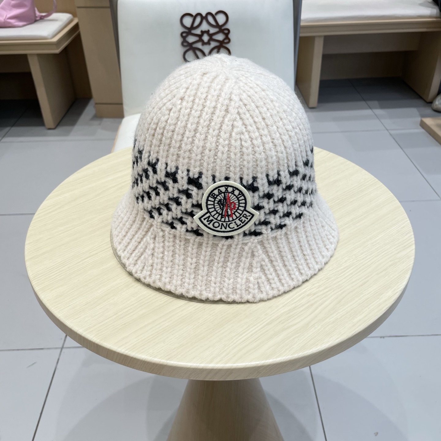   蒙口【MONCELER秋冬新款毛线渔夫帽条纹拼色百搭针织帽盆帽保暖