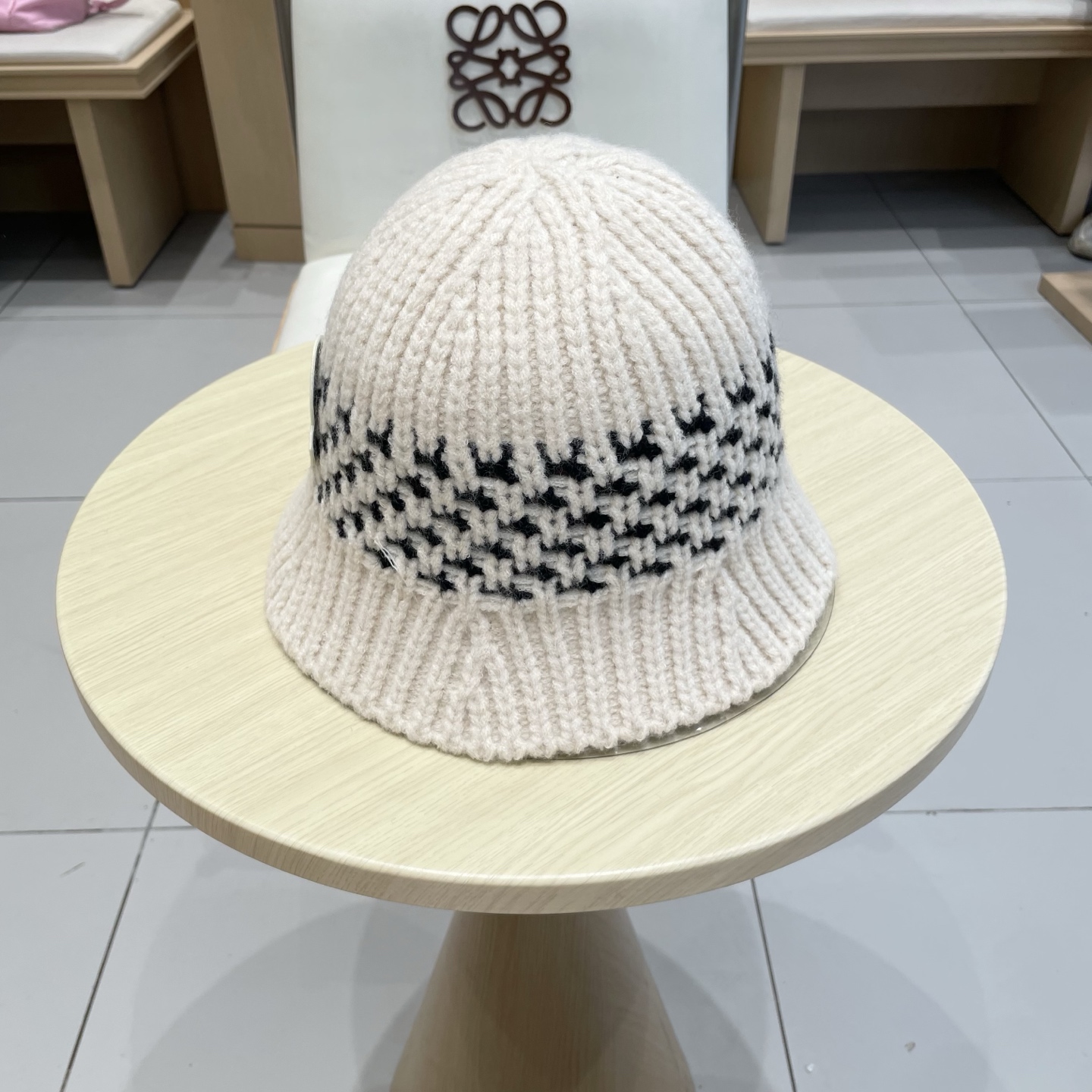   蒙口【MONCELER秋冬新款毛线渔夫帽条纹拼色百搭针织帽盆帽保暖