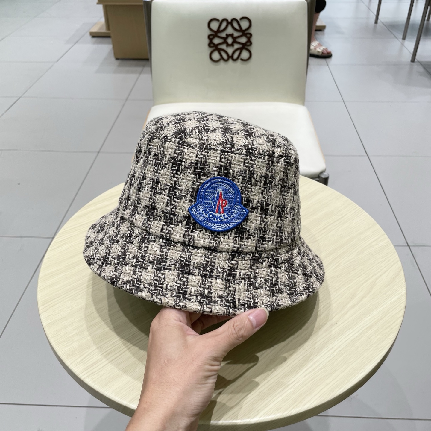    蒙口【MONCELER2025新款韩版格子渔夫帽女秋冬复古百搭显脸小水桶帽盆帽帽子潮