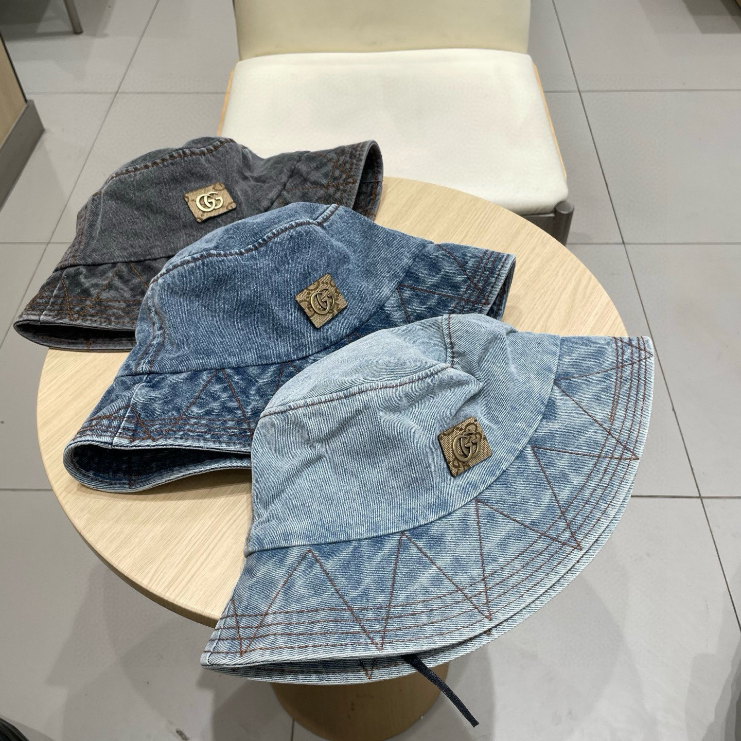  Gucci牛仔渔夫帽女春秋复古文艺水桶帽子显脸小百搭遮阳防晒素颜盆帽潮