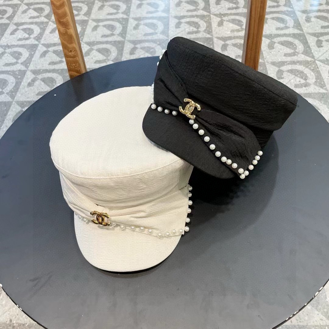  Chanel香奈儿重工珍珠蝴蝶结可爱时尚平顶帽子女春夏防晒遮阳帽休闲显瘦时装帽